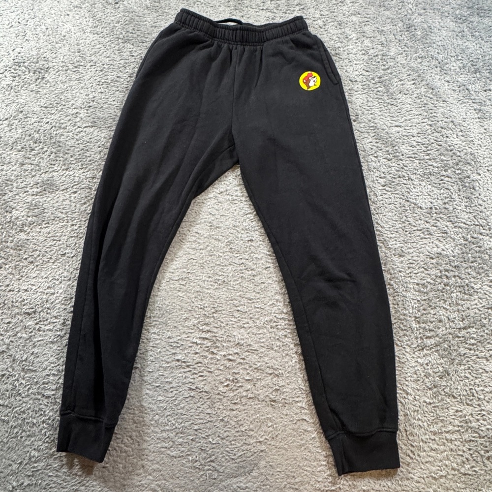 Buc-ees Sweatpants Small Black Cotton Blend Joggers Graphic Logo Beaver Souvenir